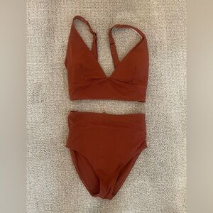 Rust Bikini Top and Bottom Set High Waisted